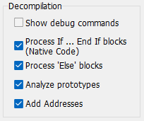 VB Decompiler decompilation options