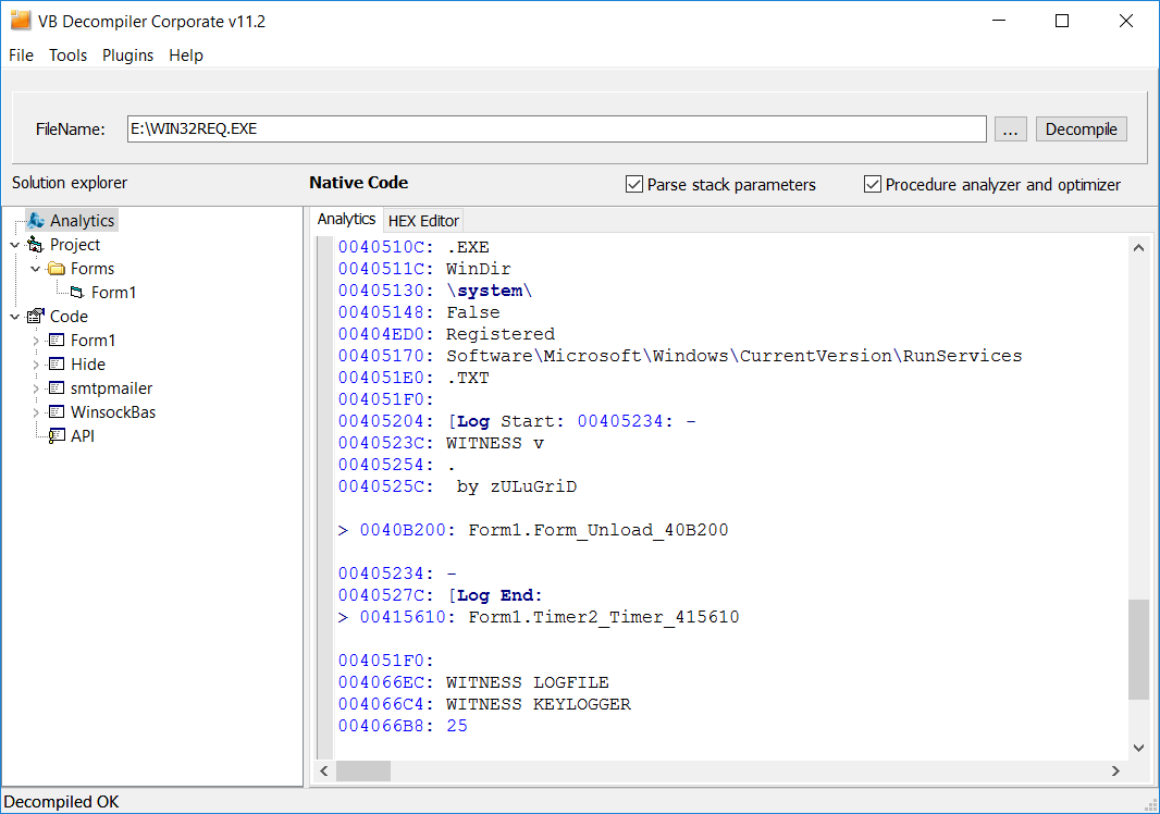 VB Decompiler Analytic Features - String References