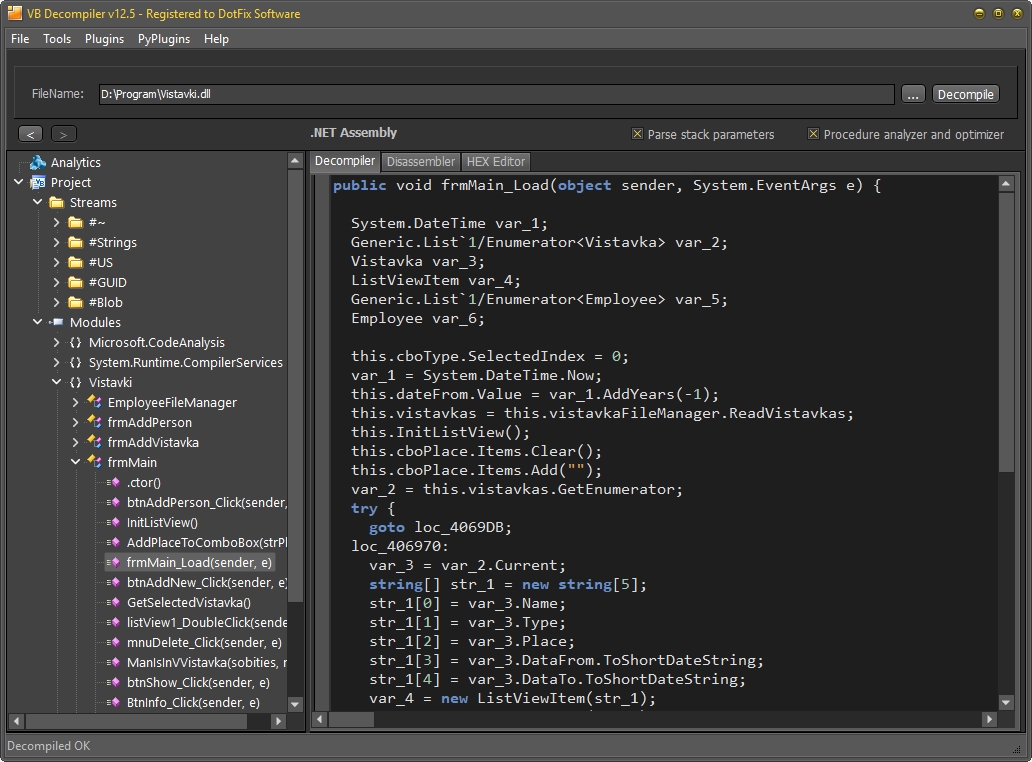 Decompiling C# code in VB Decompiler