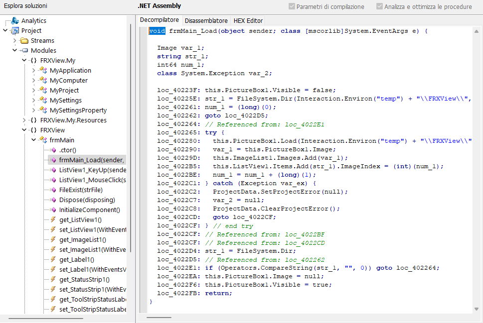 VB Decompiler Decompilazione .NET