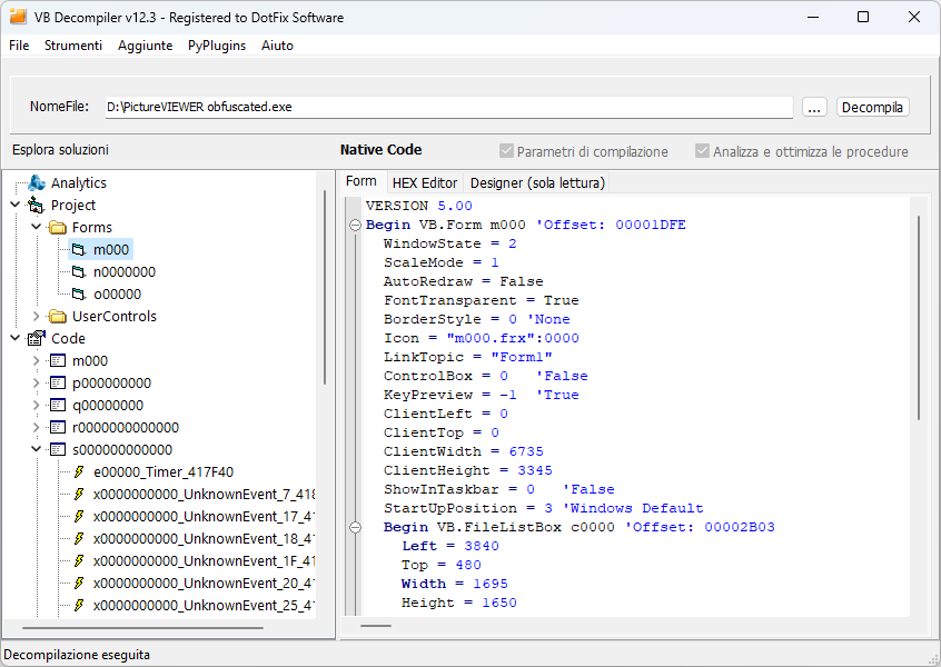 VB Decompiler Richiesta di offuscamento