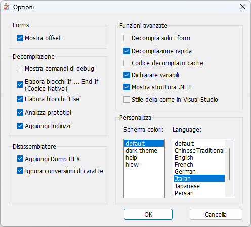 VB Decompiler Opzioni