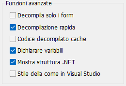 VB Decompiler Funzionalità avanzate Opzioni