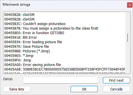 VB Decompiler Riferimenti di stringa