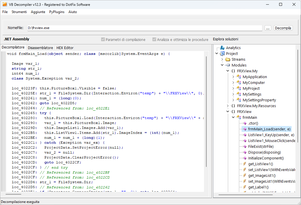 VB Decompiler stile della come in Visual Studio