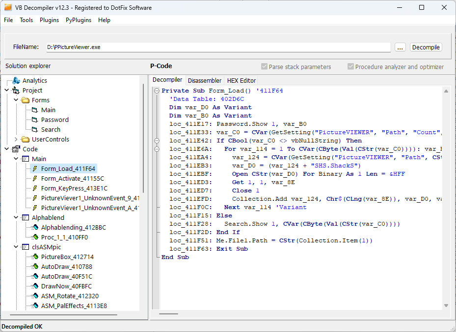 VB Decompiler Main Window