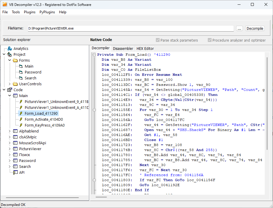 VB Decompiler Quick start