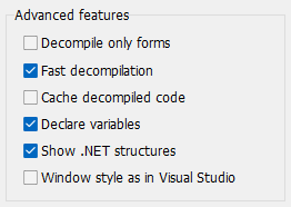 VB Decompiler Advanced features Options