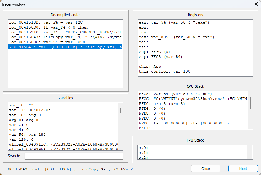 VB Decompiler Tracer for Visual Basic Native Code files