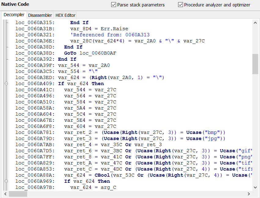 VB Decompiler emulating FPU commands