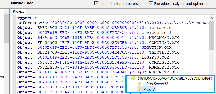 VB Decompiler processing external ActiveX components