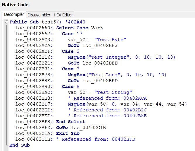 VB Decompiler - Extended support for Case statement