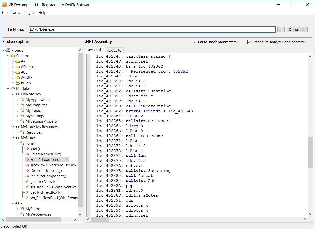 VB Decompiler decompiling Visual Studio .NET files