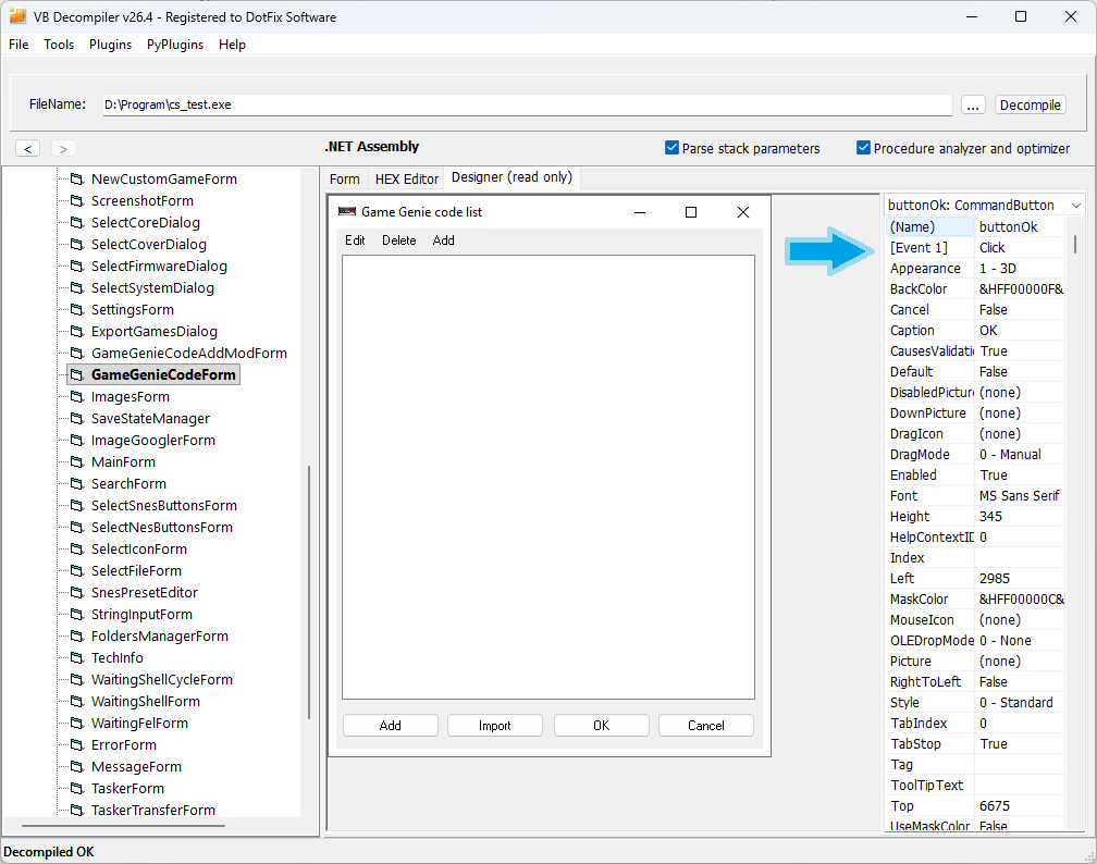 .NET Windows Form Events decompiled by VB Decompiler