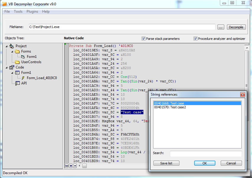 VB Decompiler string references