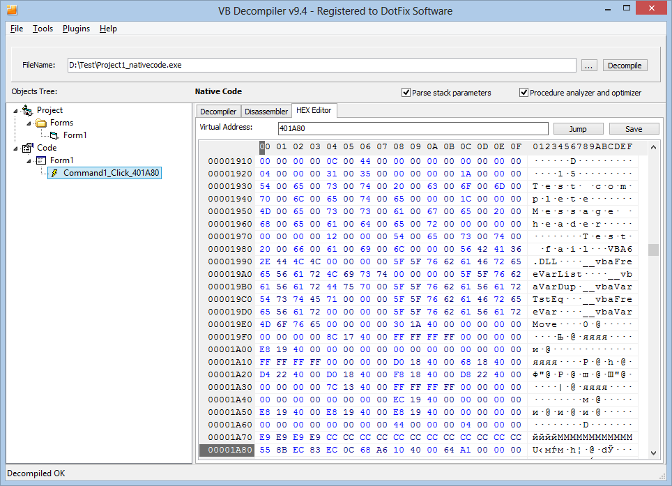 VB Decompiler - HEX Editor