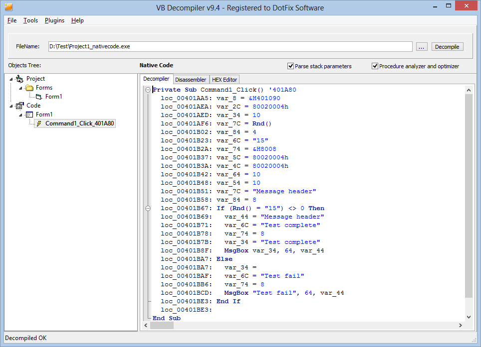 VB Decompiler - Native Code if blocks