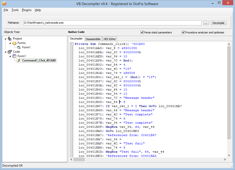 VB Decompiler - Native Code no if blocks