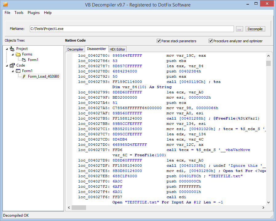 VB Decompiler copy decompiled code to disassembler 1