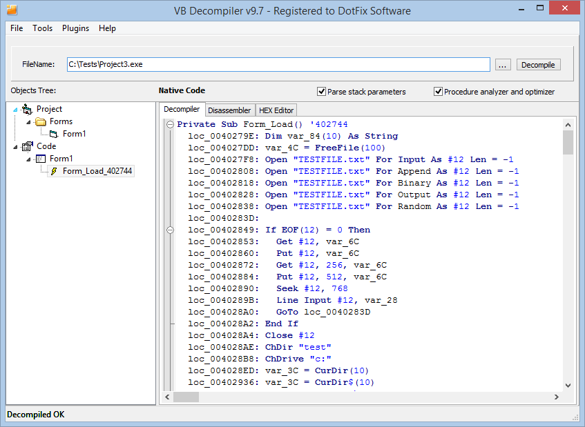 VB Decompiler Native Code decompilation 1