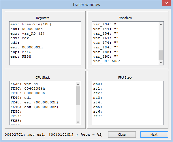 VB Decompiler Native Code Tracer 1