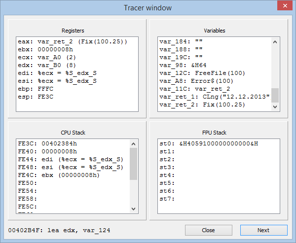 VB Decompiler Native Code Tracer 2